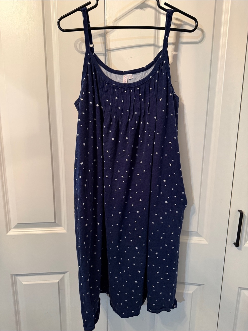 Women’s Plus Star-Print Navy Sleep Chemise with Adjustable Straps